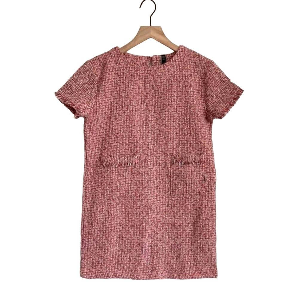 ZARA Tweed Shift Dress Red Size XS